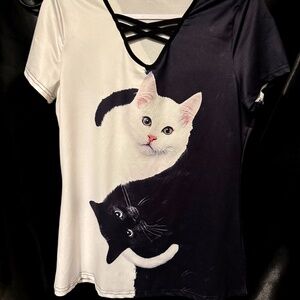Short Sleeved Summer T-Shirt Cat Themed-M